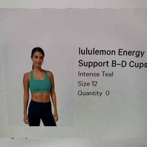 Lululemon energy bra medium support B-D cup teal size 12